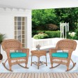 3pc Honey Rocker Wicker Chair Set With Cushion