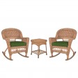 3pc Honey Rocker Wicker Chair Set With Cushion