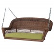 Honey Resin Wicker Porch Swing with Sage Green Cushion