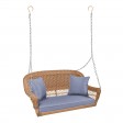 Honey Resin Wicker Porch Swing with Cushion