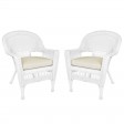 White Wicker Chair With Cushion Set of 2