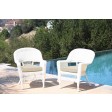 White Wicker Chair With Tan Cushion - Set of 2