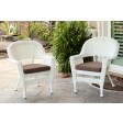White Wicker Chair With Brown Cushion - Set of 2