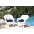 White Wicker Chair With Midnight Blue Cushion - Set of 2
