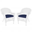 White Wicker Chair With Cushion Set of 2