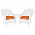 White Wicker Chair With Cushion Set of 2