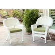 White Wicker Chair With Sage Green Cushion - Set of 2