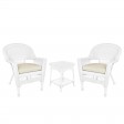 White Wicker Chair And End Table Set With Chair Cushion