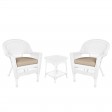White Wicker Chair And End Table Set With Chair Cushion
