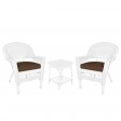 White Wicker Chair And End Table Set With Chair Cushion