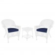 White Wicker Chair And End Table Set With Chair Cushion