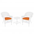 White Wicker Chair And End Table Set With Chair Cushion