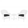 White Wicker Chair And End Table Set With Chair Cushion