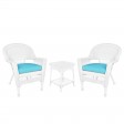 White Wicker Chair And End Table Set With Chair Cushion