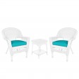 White Wicker Chair And End Table Set With Chair Cushion