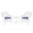White Wicker Chair And End Table Set With Chair Cushion
