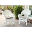 White Wicker Chair With Tan Cushion - Set of 4