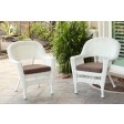 White Wicker Chair With Brown Cushion - Set of 4