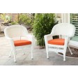 White Wicker Chair With Orange Cushion - Set of 4