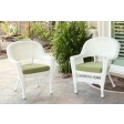 White Wicker Chair With Sage Green Cushion - Set of 4