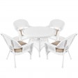 5pc White Wicker Dining Set With Cushions