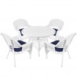 5pc White Wicker Dining Set With Cushions