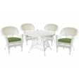 5pc White Wicker Dining Set - Hunter Green Cushions