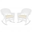 White Rocker Wicker Chair with Cushion-  Set of 2