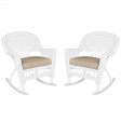 White Rocker Wicker Chair with Cushion-  Set of 2