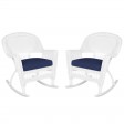 White Rocker Wicker Chair with Cushion-  Set of 2