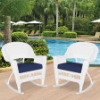 White Rocker Wicker Chair with Cushion-  Set of 2