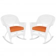 White Rocker Wicker Chair with Cushion-  Set of 2