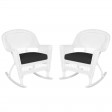 White Rocker Wicker Chair with Cushion-  Set of 2