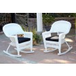 White Rocker Wicker Chair with Cushion-  Set of 2