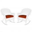 White Rocker Wicker Chair with Cushion-  Set of 2