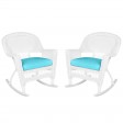 White Rocker Wicker Chair with Cushion-  Set of 2
