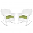 White Rocker Wicker Chair with Cushion-  Set of 2