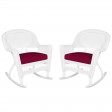 White Rocker Wicker Chair with Cushion-  Set of 2