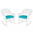 White Rocker Wicker Chair with Cushion-  Set of 2