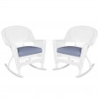 White Rocker Wicker Chair with Cushion-  Set of 2