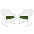 White Rocker Wicker Chair with Cushion-  Set of 2