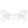 3pc White Rocker Wicker Chair Set With Cushion