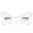 3pc White Rocker Wicker Chair Set With Cushion