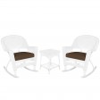 3pc White Rocker Wicker Chair Set With Cushion