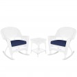 3pc White Rocker Wicker Chair Set With Cushion