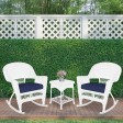 3pc White Rocker Wicker Chair Set With Cushion