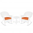 3pc White Rocker Wicker Chair Set With Cushion
