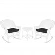 3pc White Rocker Wicker Chair Set With Cushion