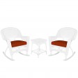 3pc White Rocker Wicker Chair Set With Cushion