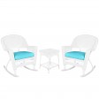 3pc White Rocker Wicker Chair Set With Cushion